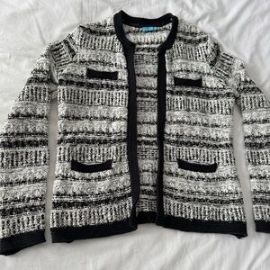 J. McLaughlin Black and White Knit Open Front Cardigan Sweater Size Small